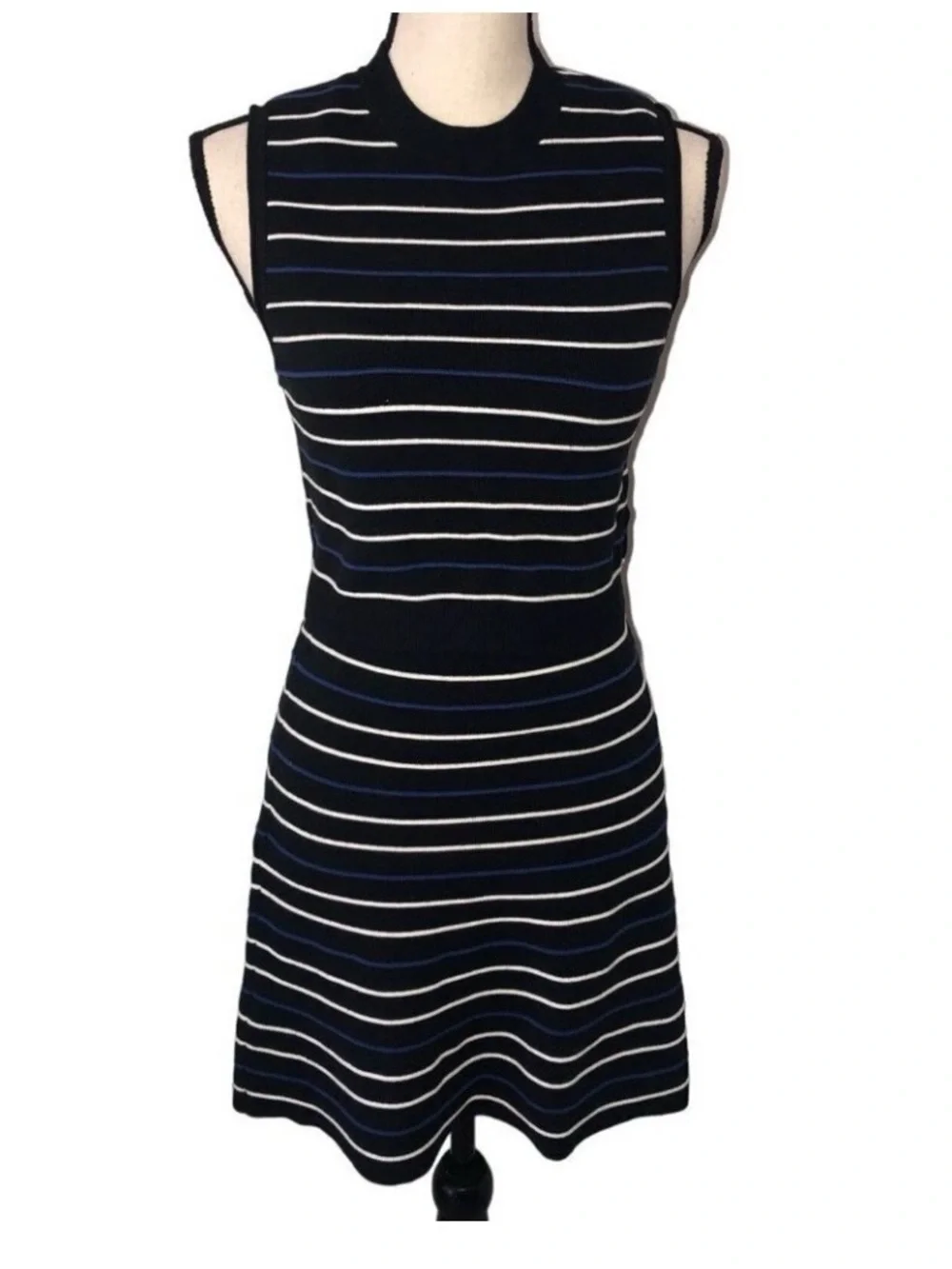 Free People Size M Skirt Set Knit Mini Black Blue White Stripe Sleeveless Skater - Picture 3 of 8